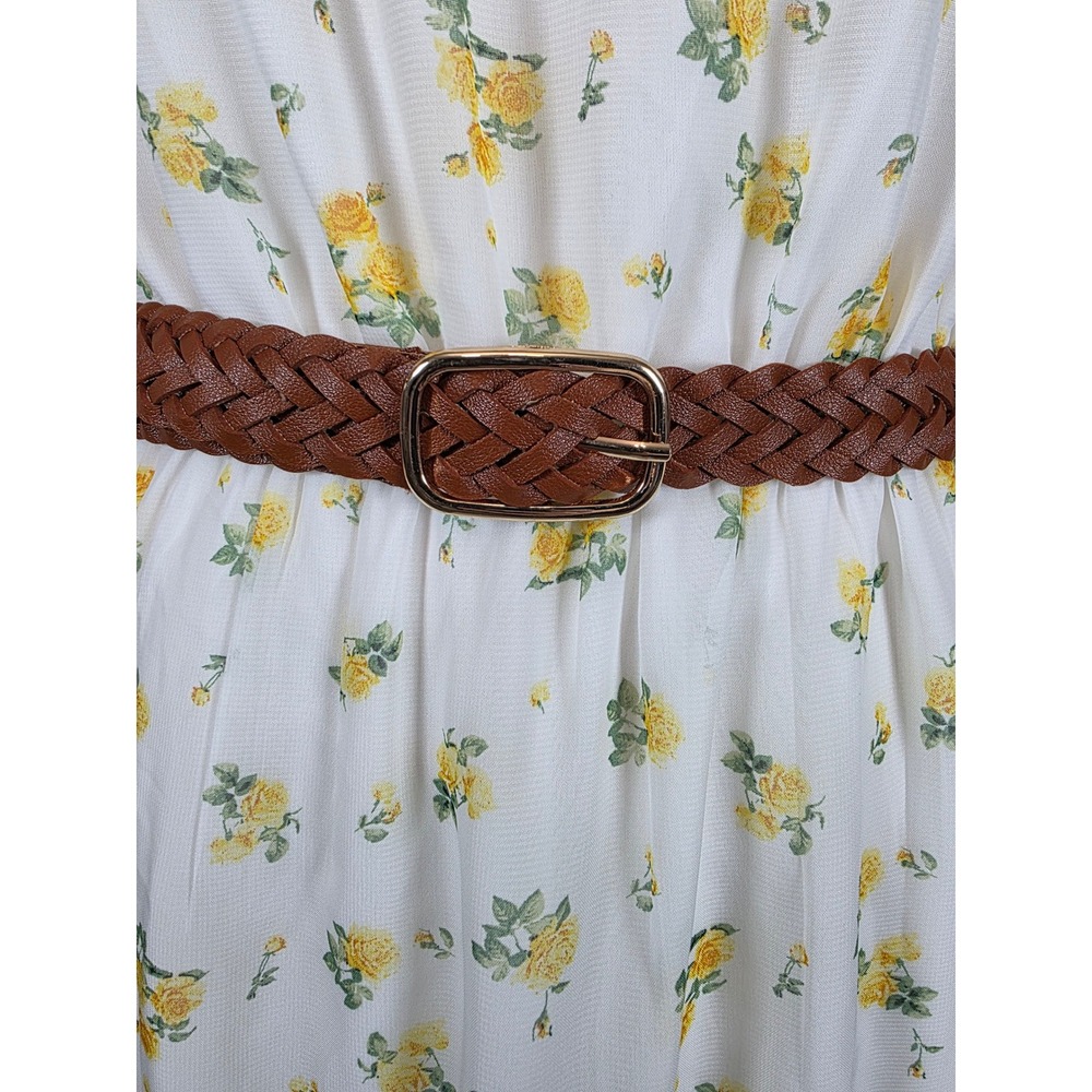 Madden Girl Juniors White Floral High Low Midi Belted Dress Cottagecore - Picture 4 of 11